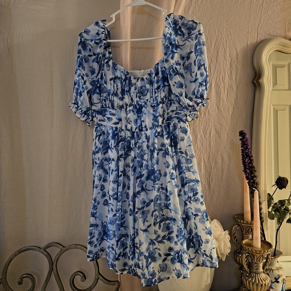 Abercrombie And Fitch Emerson Puff Sleeve Blue Floral Mini Dress